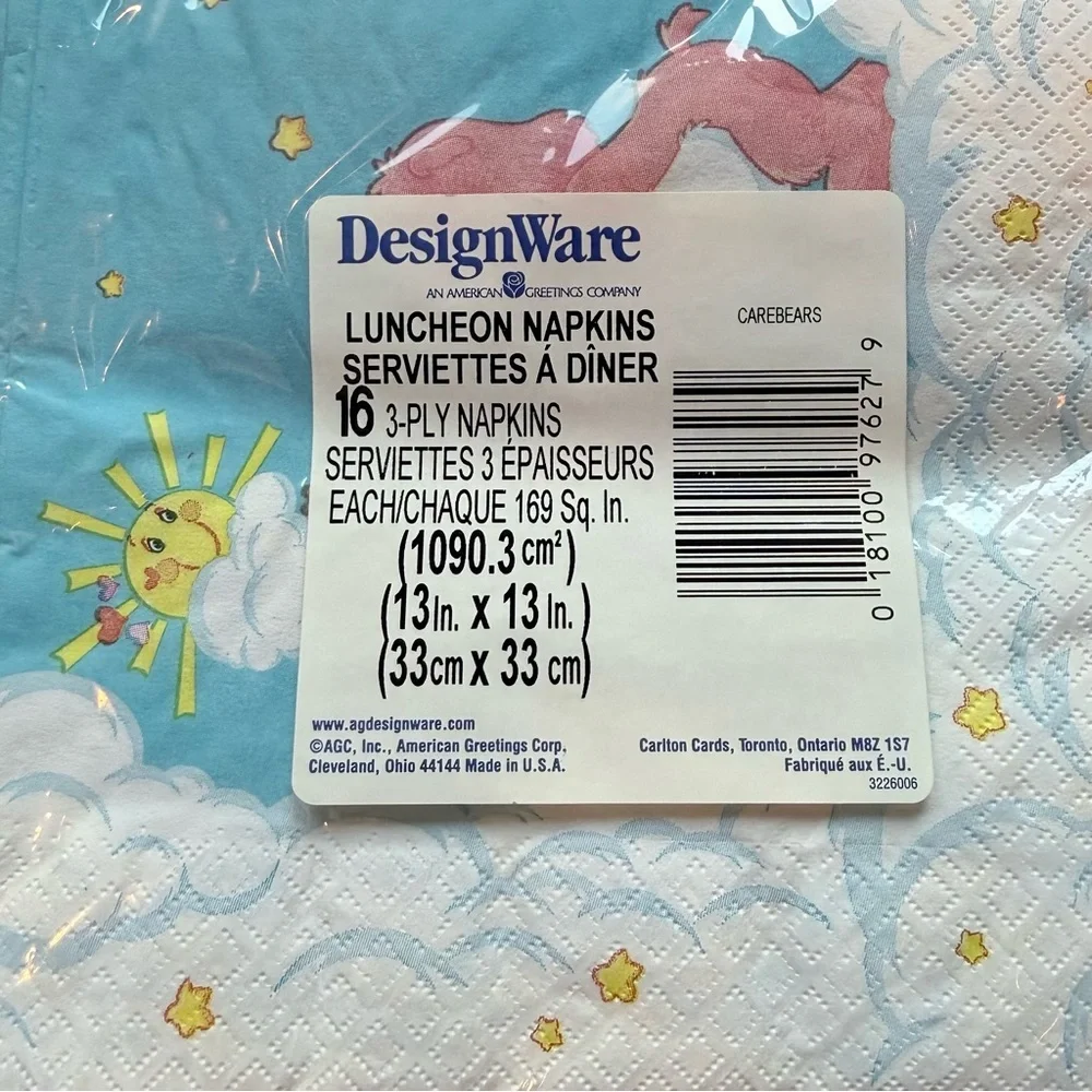 Vintage Care Bears new sealed plates, napkins and plastic table cloth bundle